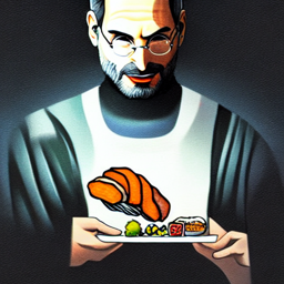AI creating an image of Steve Jobs eating sushi